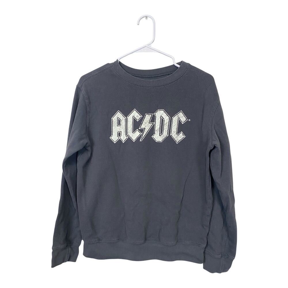 AC/DC Band Sweatshirt Women Gray Longsleeves Crewneck Fleece Size M